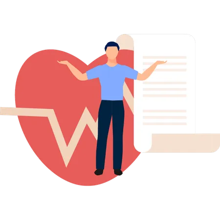 Boy presenting human heart report  Illustration