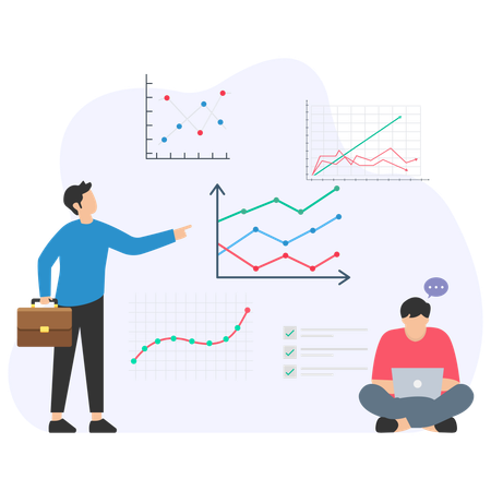 Boy presenting line graph report  Illustration