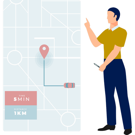 Boy presenting location distance  Illustration