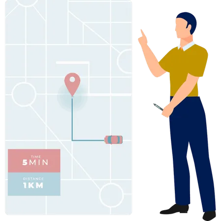 Boy presenting location distance  Illustration