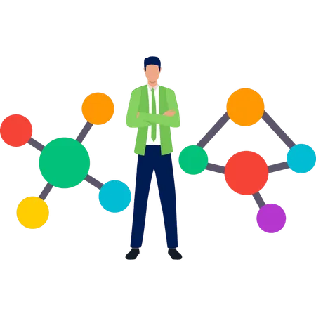 Boy presenting molecules structure  Illustration