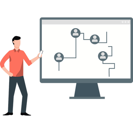 Boy presenting networking team  Illustration