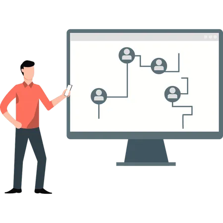 Boy presenting networking team  Illustration