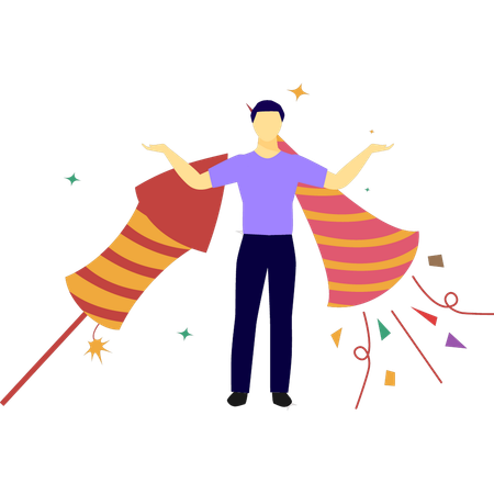 Boy presenting party popper  Illustration