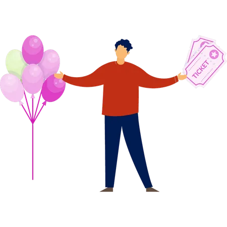 Boy presenting tickets and balloons  Illustration