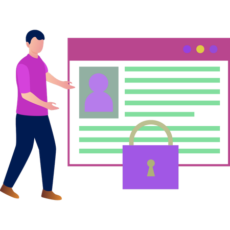 Boy presenting user profile lock  Illustration