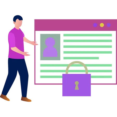 Boy presenting user profile lock  Illustration