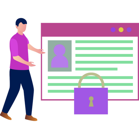 Boy presenting user profile lock  Illustration