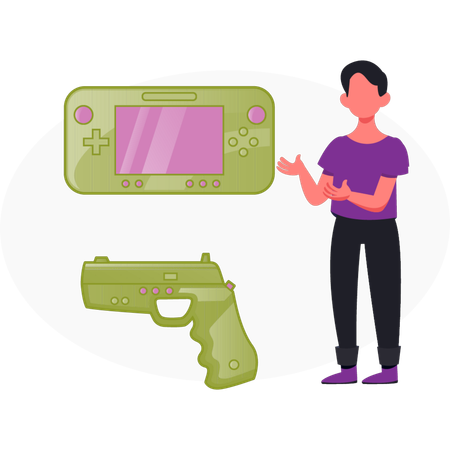 Boy  presenting virtual reality gaming  Illustration