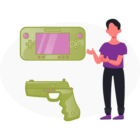 Boy  presenting virtual reality gaming  Illustration