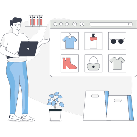 Boy  presenting web shopping  Illustration