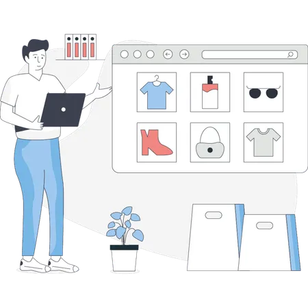 Boy  presenting web shopping  Illustration