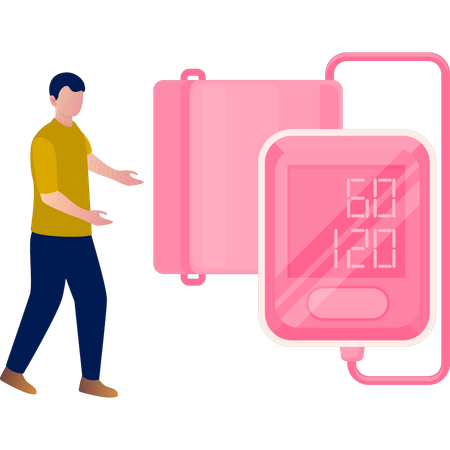 Boy presents blood pressure kit  Illustration