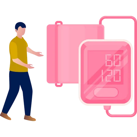 Boy presents blood pressure kit  Illustration