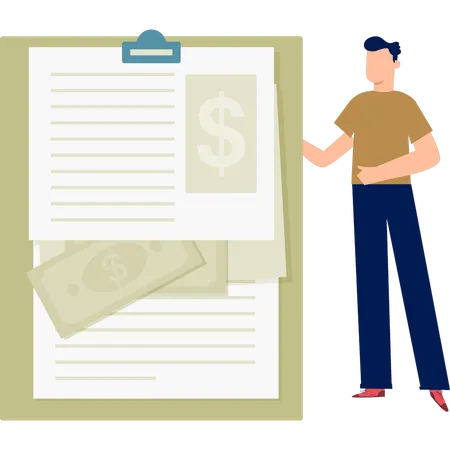 Boy presents money list  Illustration