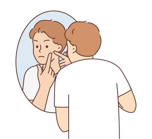 Boy pressing pimple  Illustration