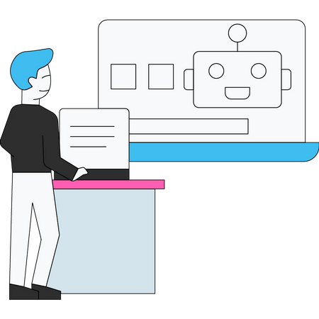 Boy programming robot technology  Illustration