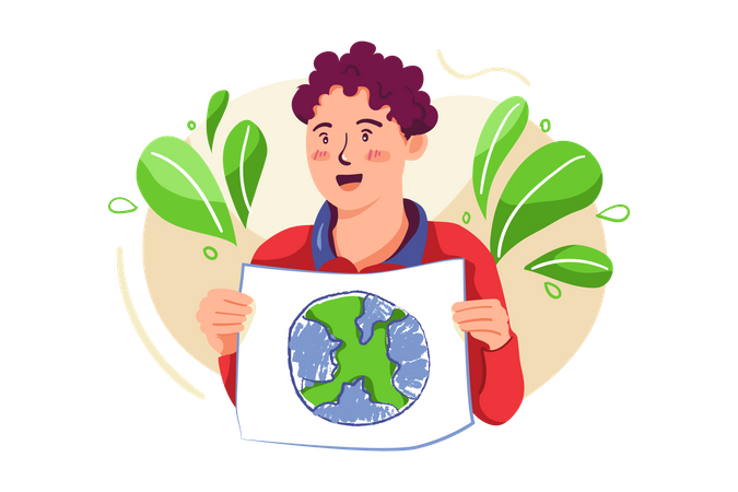 Boy promoting Earth protection  Illustration