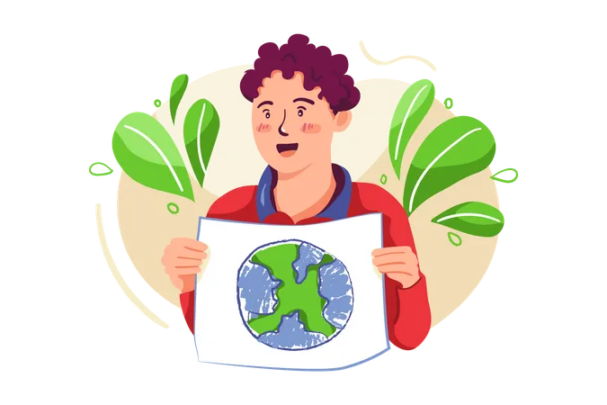 Boy promoting Earth protection Illustration