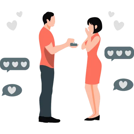 Boy proposed girl with ring  Illustration