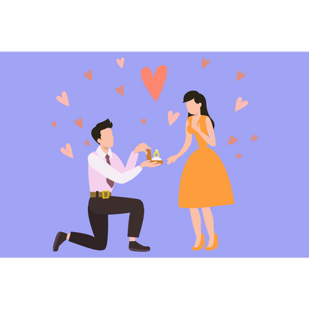 Boy proposed to girl by giving her ring  Illustration