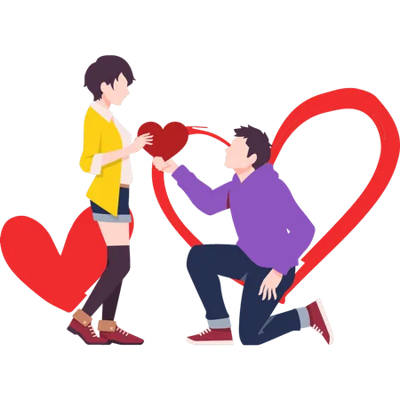 Boy proposed to girl on Valentine's Day Illustration