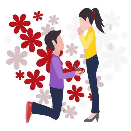 Boy proposed to girl on Valentine's Day Illustration