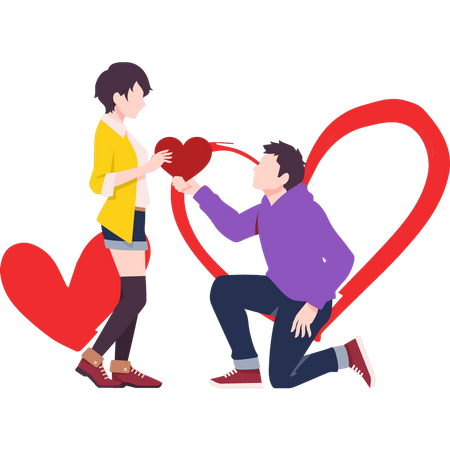 Boy proposed to girl on Valentine's Day  Illustration