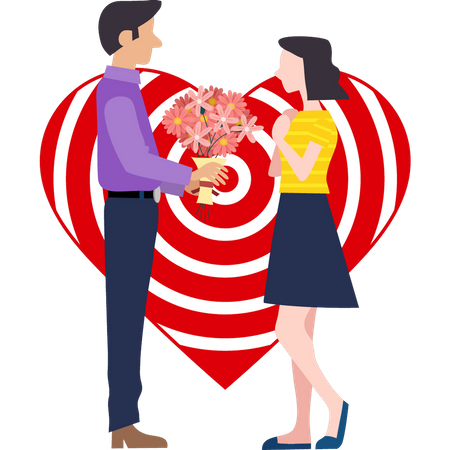Boy proposed to the girl on Valentine's Day Illustration