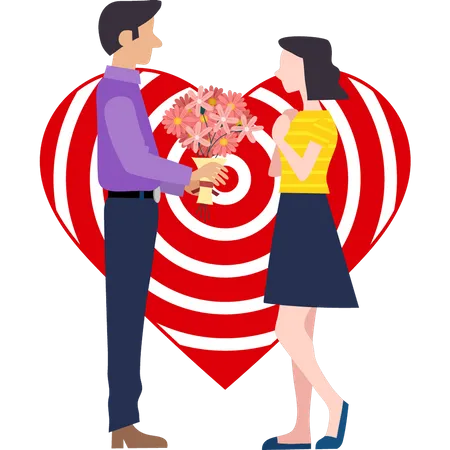 Boy proposed to the girl on Valentine's Day Illustration