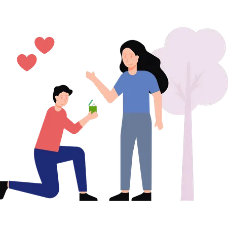 Boy proposes to girl  Illustration