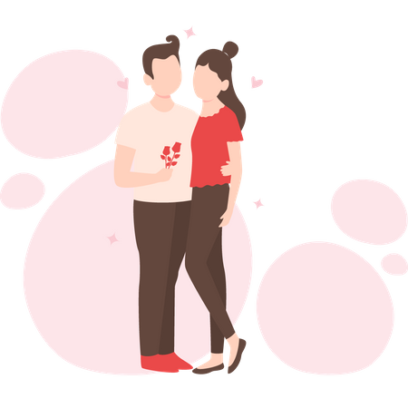 Boy proposing girl by giving flower Illustration