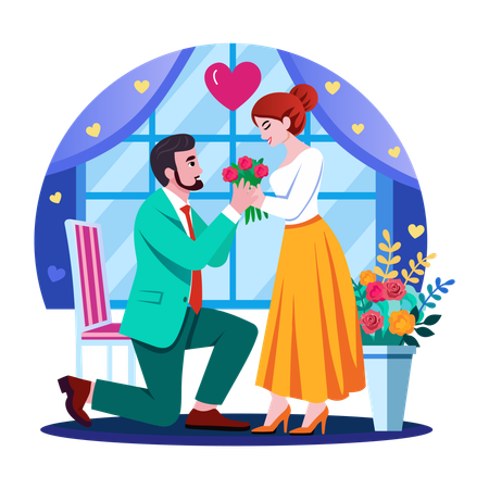 Boy Proposing Girl for wedding  Illustration