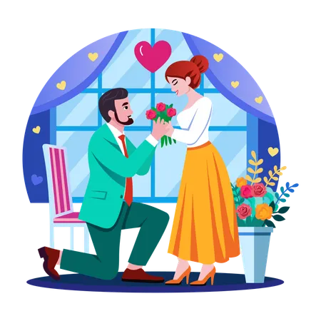 Boy Proposing Girl for wedding  Illustration