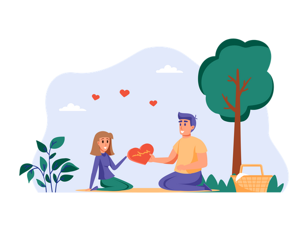 Boy proposing girl in park  Illustration