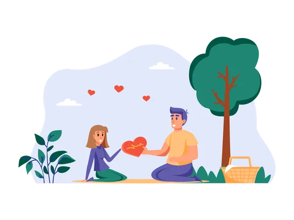 Boy proposing girl in park  Illustration