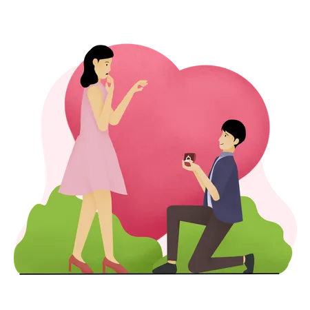 Boy proposing girl on knees for marriage  Illustration