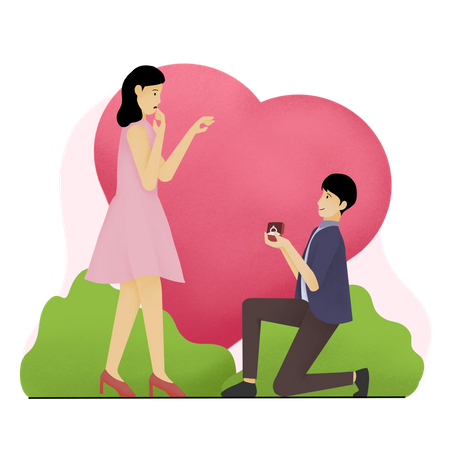 Boy proposing girl on knees for marriage  Illustration