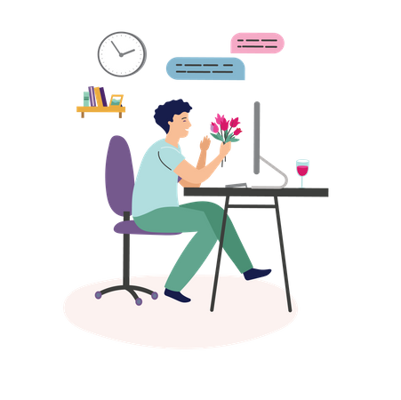 Boy proposing girl on online dating  Illustration