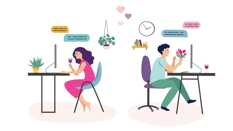 Boy proposing girl on online video call Illustration