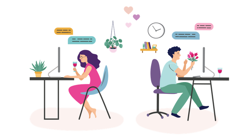 Boy proposing girl on online video call  Illustration