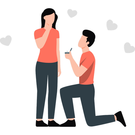 Boy proposing girl sitting on his knees  Illustration