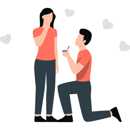 Boy proposing girl sitting on his knees  Illustration