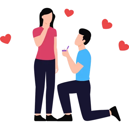 Boy proposing to girl with a ring on Valentine's Day  Illustration