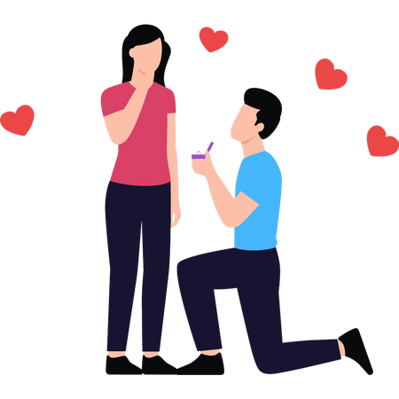 Boy proposing to girl with a ring on Valentine's Day  Illustration