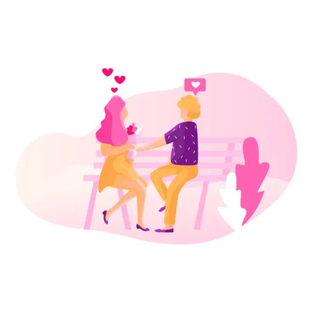 Boy proposing to girl with flower Illustration