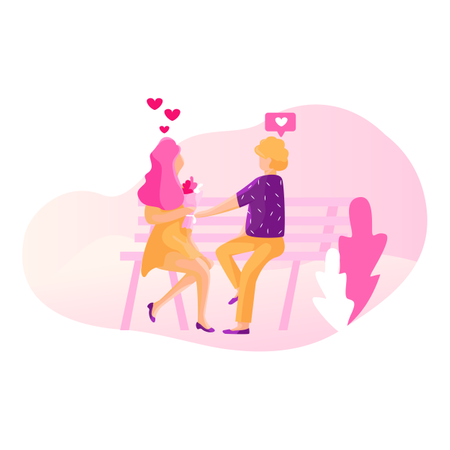 Boy proposing to girl with flower  Illustration