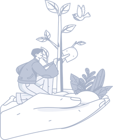 Boy Protecting plant  Illustration