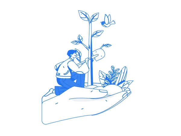 Boy Protecting plant  イラスト