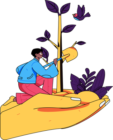 Boy Protecting plant  Illustration